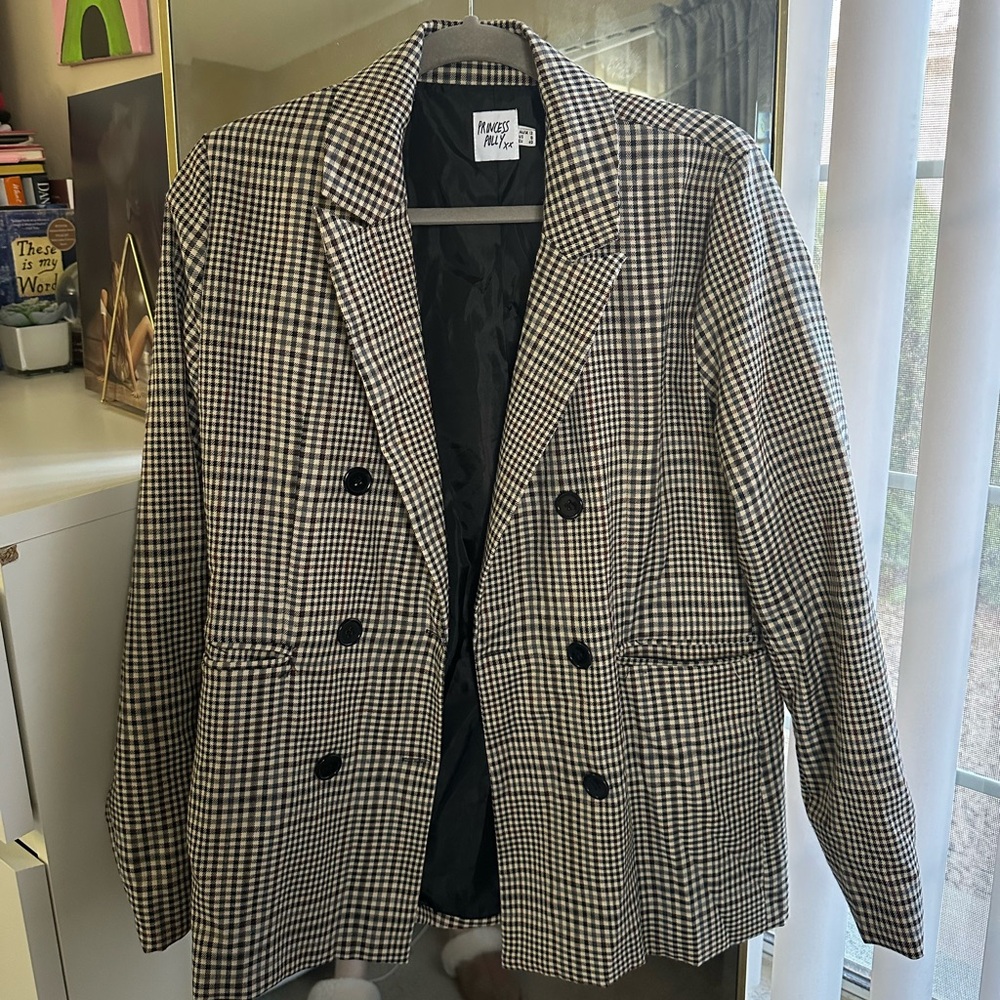 Princess Polly Black and Cream Houndstooth Blazer